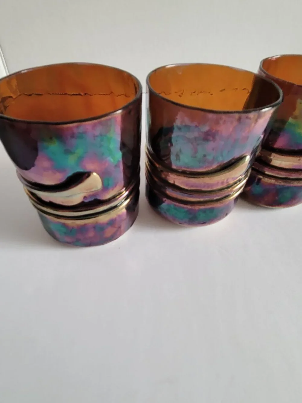 Vintage Esteban Prieto Signed Iridescent Blown Glass Tumblers Set of 4